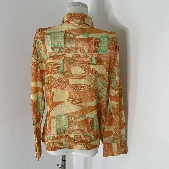 Vintage 70s Sailboat Sunrise Dagger Collar Disco Blouse - Picture 6 of 8